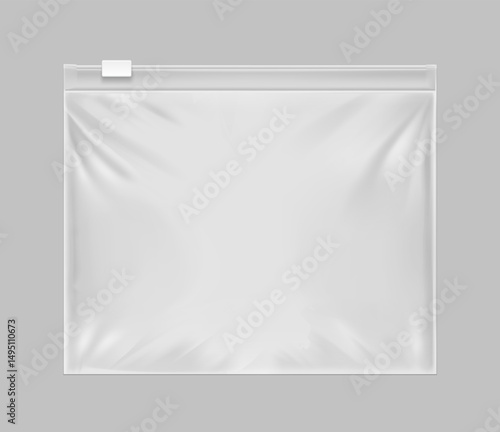 EVA resealable zip-lock packaging bag mockup. Vector illustration isolated on grey background. Great for your design. EPS10.