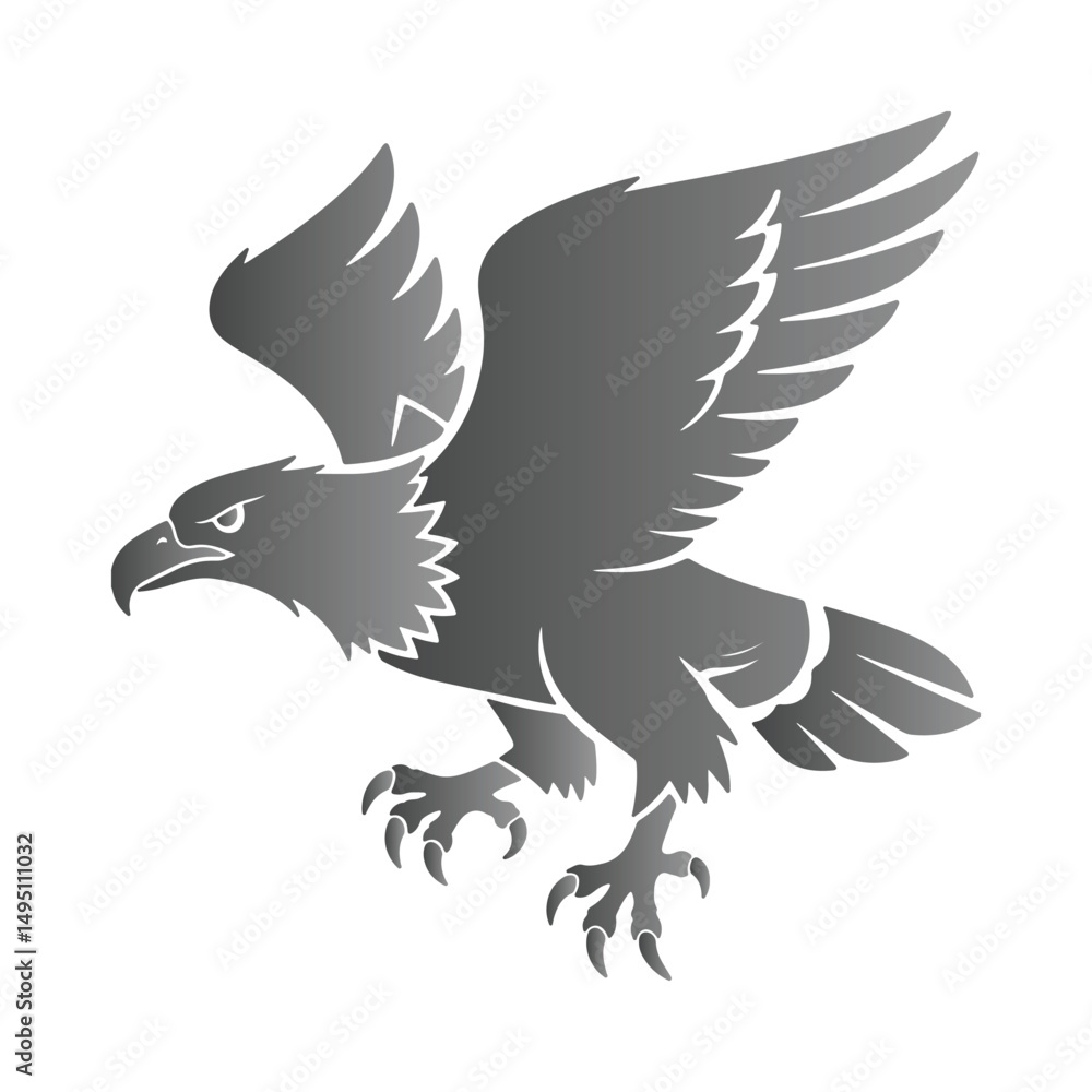 Obraz premium Gray Eagle Landing with Spread Wings