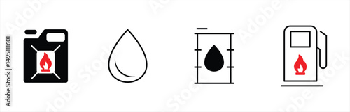 Fuel icon set. Gas station icons or signs. Engine oil icon symbol. Transport collection, petrol fuel. Vector illustration