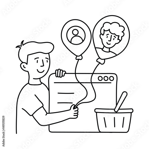Customer connected vector outline illustrations. EPS 10 file