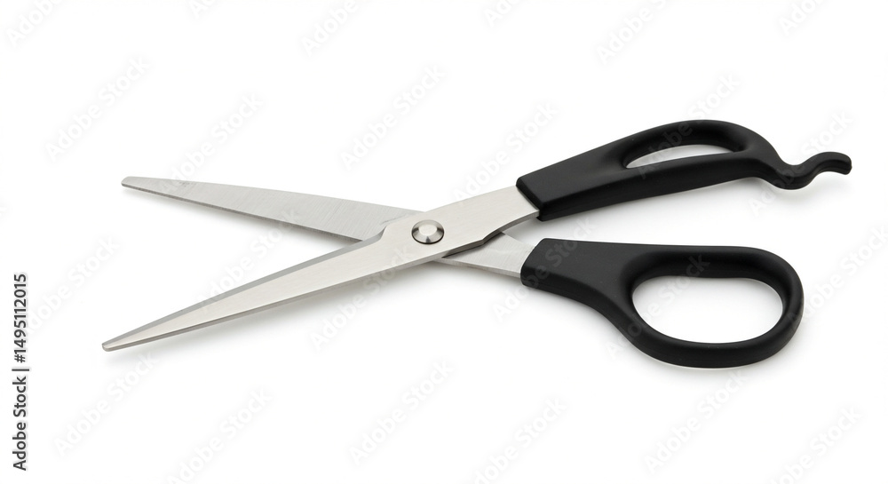 Sharp Scissors with Black Handles:A pair of sharp scissors with black plastic handles, perfect for various cutting tasks. The blades are sleek and the overall design is clean and functional. Sharp Scissors with Black Handles:A pair of sharp scissors with black plastic handles, perfect for various cutting tasks. The blades are sleek and the overall design is clean and functional.