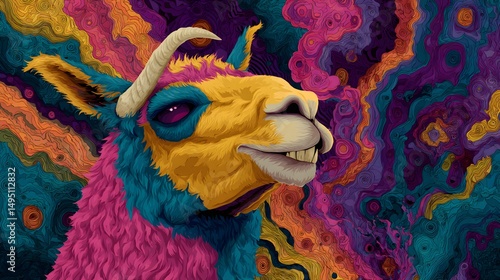 Mystical Llama Demon in a Psychedelic Dreamscape