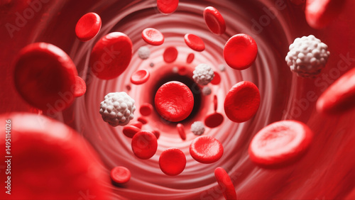 Wallpaper Mural Detailed Blood Vessel with Flowing Erythrocytes and Leukocytes in Active Motion Torontodigital.ca