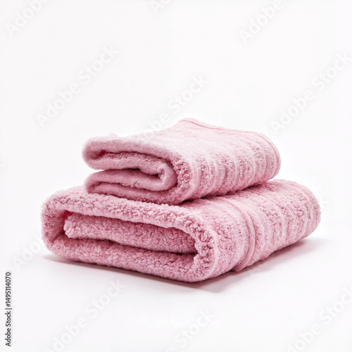 Set of soft pink towels neatly folded on a white surface — cozy, clean, and spa-like.