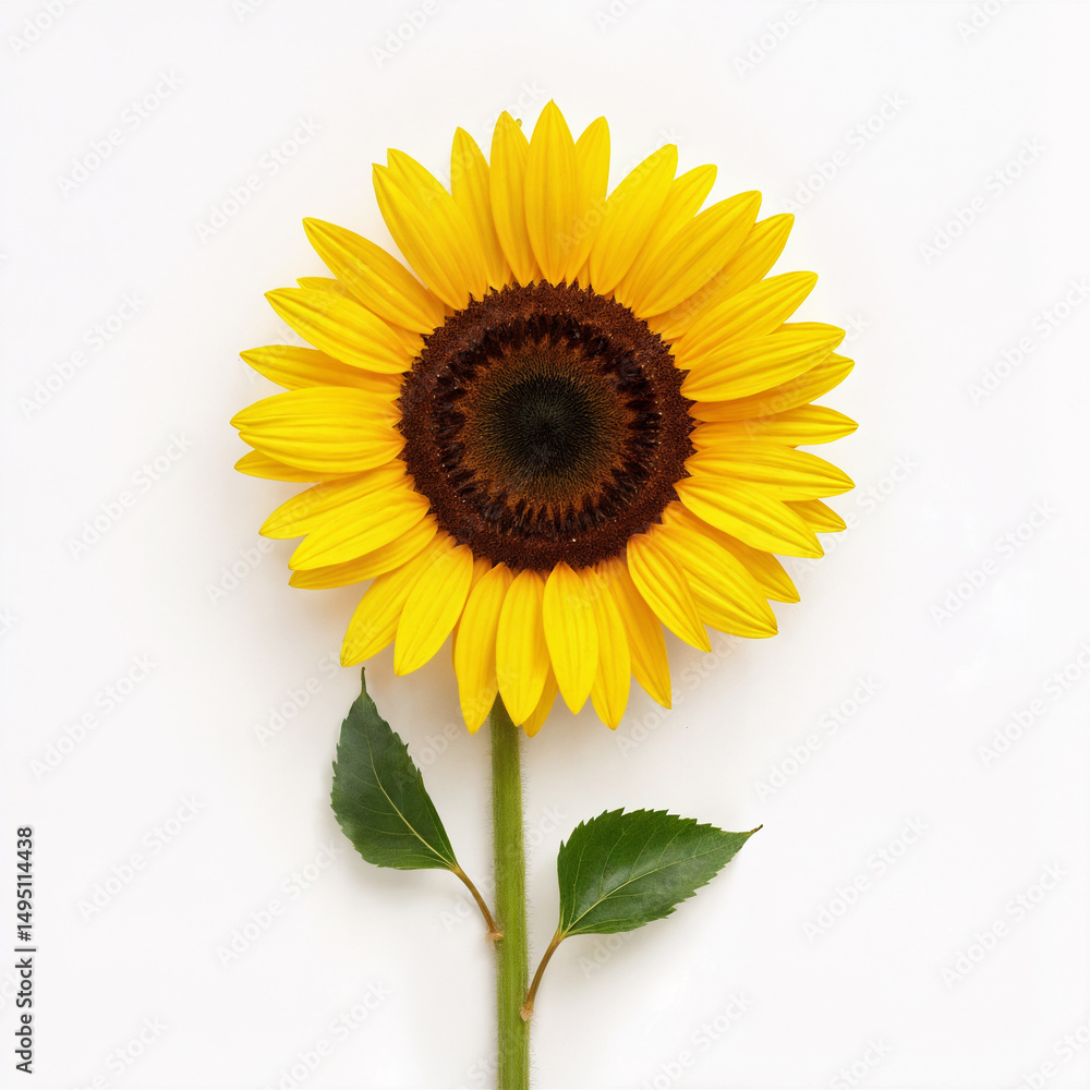 Fototapeta premium Bright yellow sunflower in full bloom on a white background — bold, radiant, and full of sunny energy.