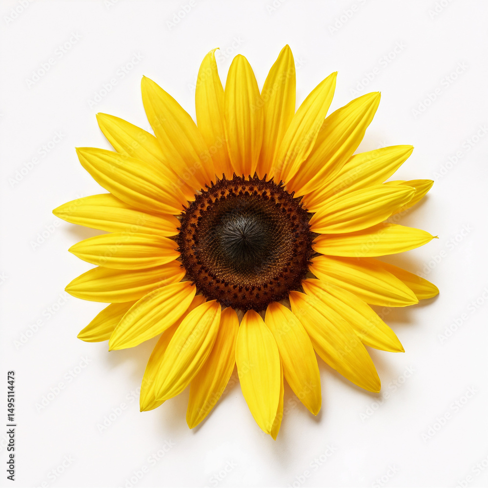 Bright yellow sunflower in full bloom on a white background — bold, radiant, and full of sunny energy. Bright yellow sunflower in full bloom on a white background — bold, radiant, and full of sunny energy.