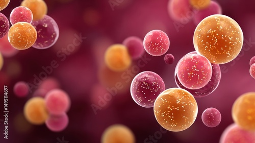 Abstract Background with Shimmering Pink and Orange Spheres Floating in Space