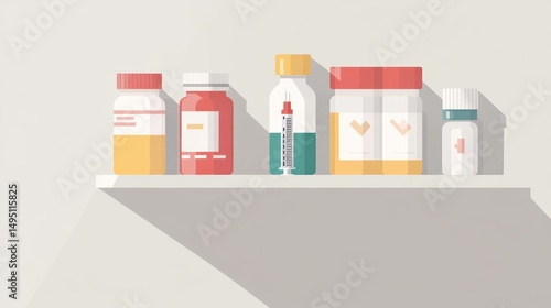 Wallpaper Mural Medicine bottles and syringe on a shelf Torontodigital.ca