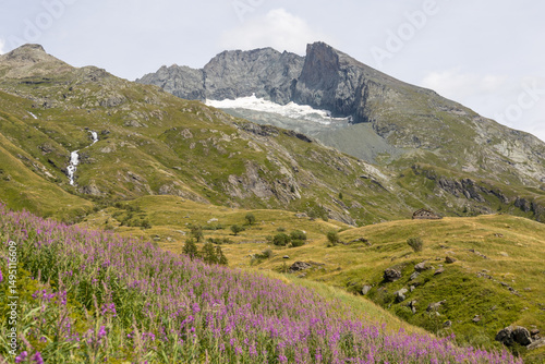 vallée de Haute Maurienne au dessus de l'Avérole, hameau de Bessans dans les Alpes de Savoie en région Auvergne-Rhône-Alpes, en France en été
