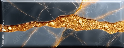 Elegant Grey Marble Texture with Golden Crack Filled with Gold Nuggets Luxurious Background Design