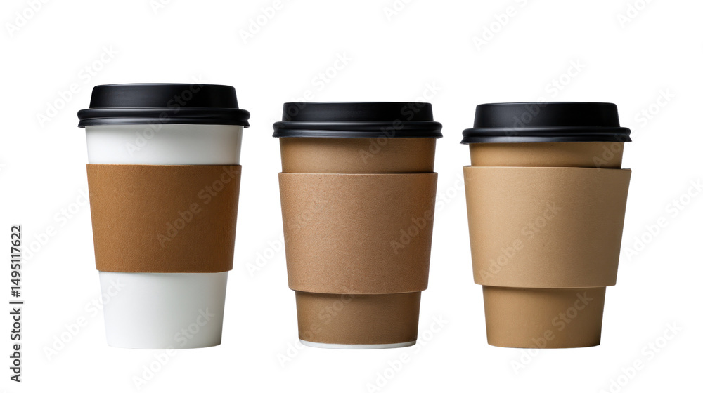 Coffee Cups: A collection of three takeaway coffee cups with a variety of textures and details, ready to be filled with aromatic brews for a delightful coffee experience. Coffee Cups: A collection of three takeaway coffee cups with a variety of textures and details, ready to be filled with aromatic brews for a delightful coffee experience.
