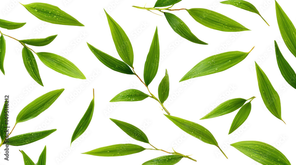 Fototapeta premium Elegant Green Leaves: A mesmerizing display of vibrant green leaves gracefully scattered, capturing the essence of natural beauty and freshness.