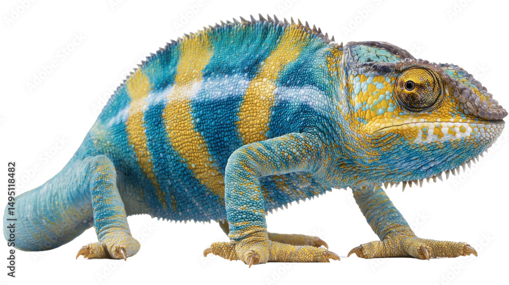 Obraz premium Chameleon: A vibrant chameleon displays its extraordinary camouflage abilities, showcasing a stunning array of colors and patterns.