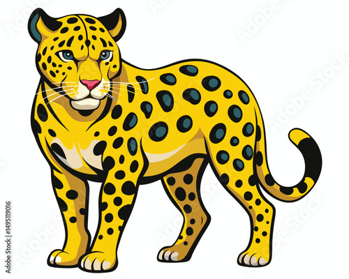 leopard with its muscular build and vivid yellow coat