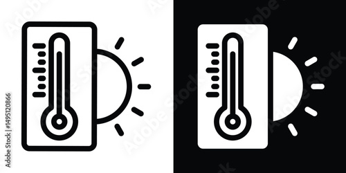 Sun and Thermometer Icon: Hot Weather Temperature Symbol