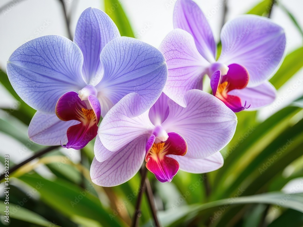 Obraz premium Exquisite Blue and Pink Orchid Blooms with Lush Foliage