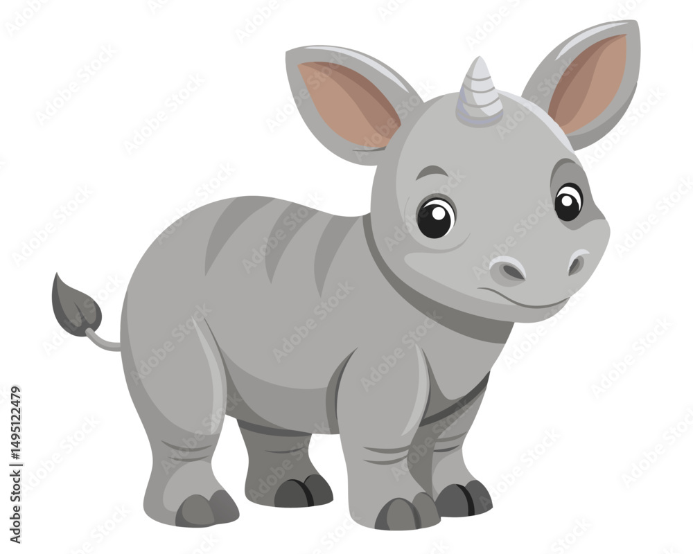Naklejka premium rhinoceros calf with soft gray skin and large ears