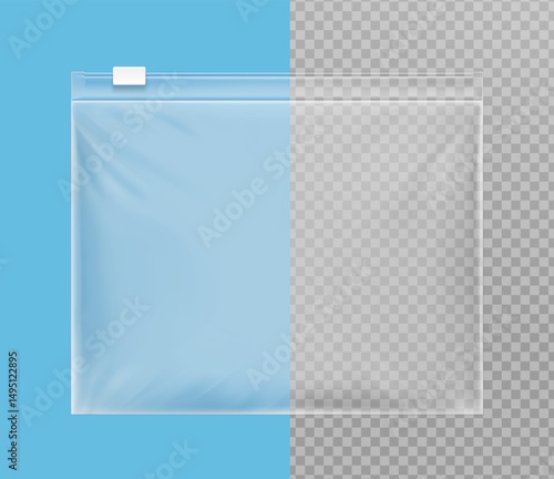 EVA resealable zip-lock packaging bag mockup. Vector illustration isolated on transparent background. Great for your design. EPS10.