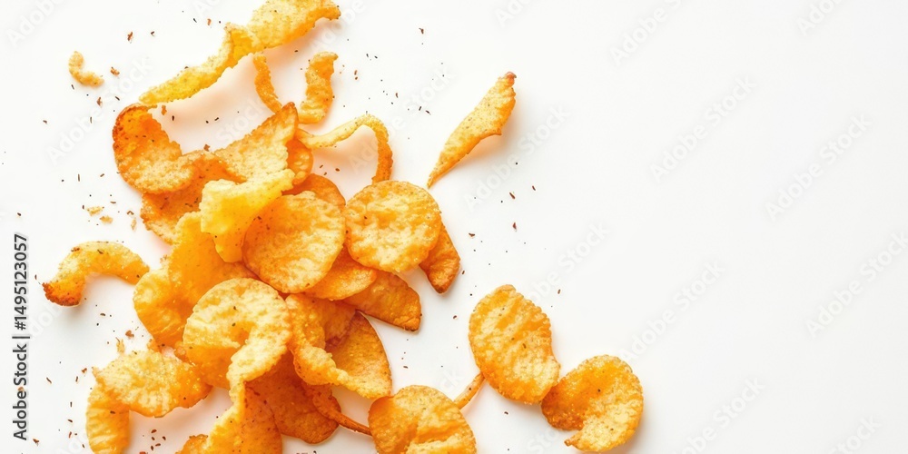 Golden Crispy Potato Chips on a White Background Golden Crispy Potato Chips on a White Background
