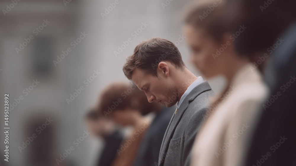 serene scene of diverse group of people engaged in prayer in contemporary urban setting reflecting modern serene scene of diverse group of people engaged in prayer in contemporary urban setting reflecting modern