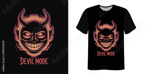 It captures the main themes of the devil and angel contrast, skull, fire, and the mask, while keeping it simple and fitting for the style you're going for
