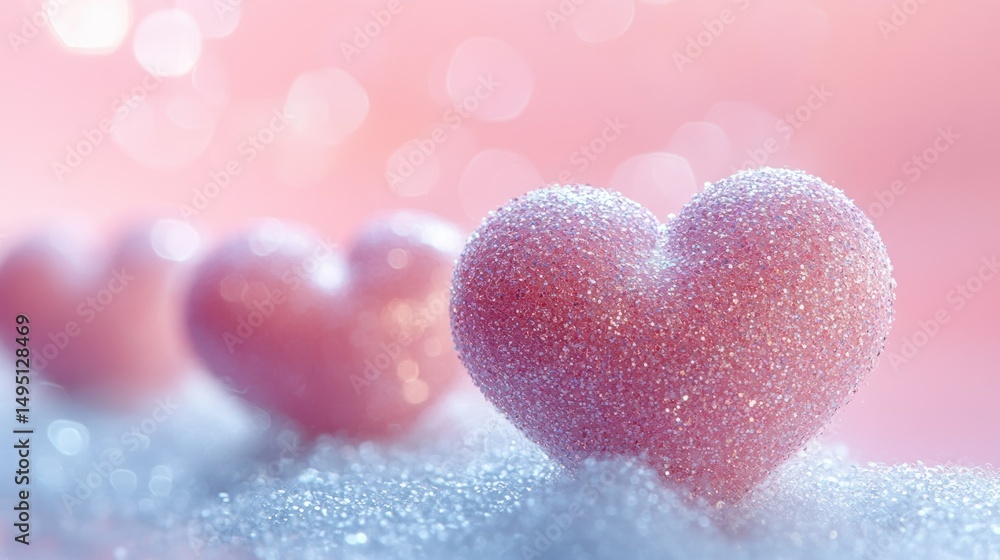 Obraz premium Aesthetic arrangement of sparkling pink hearts creating a romantic atmosphere