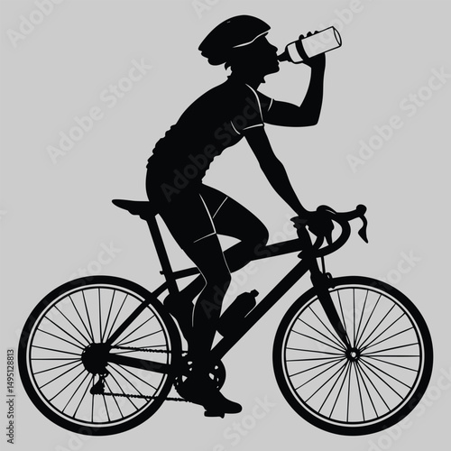 a cyclist drinking water silhouette vector design art and illustration