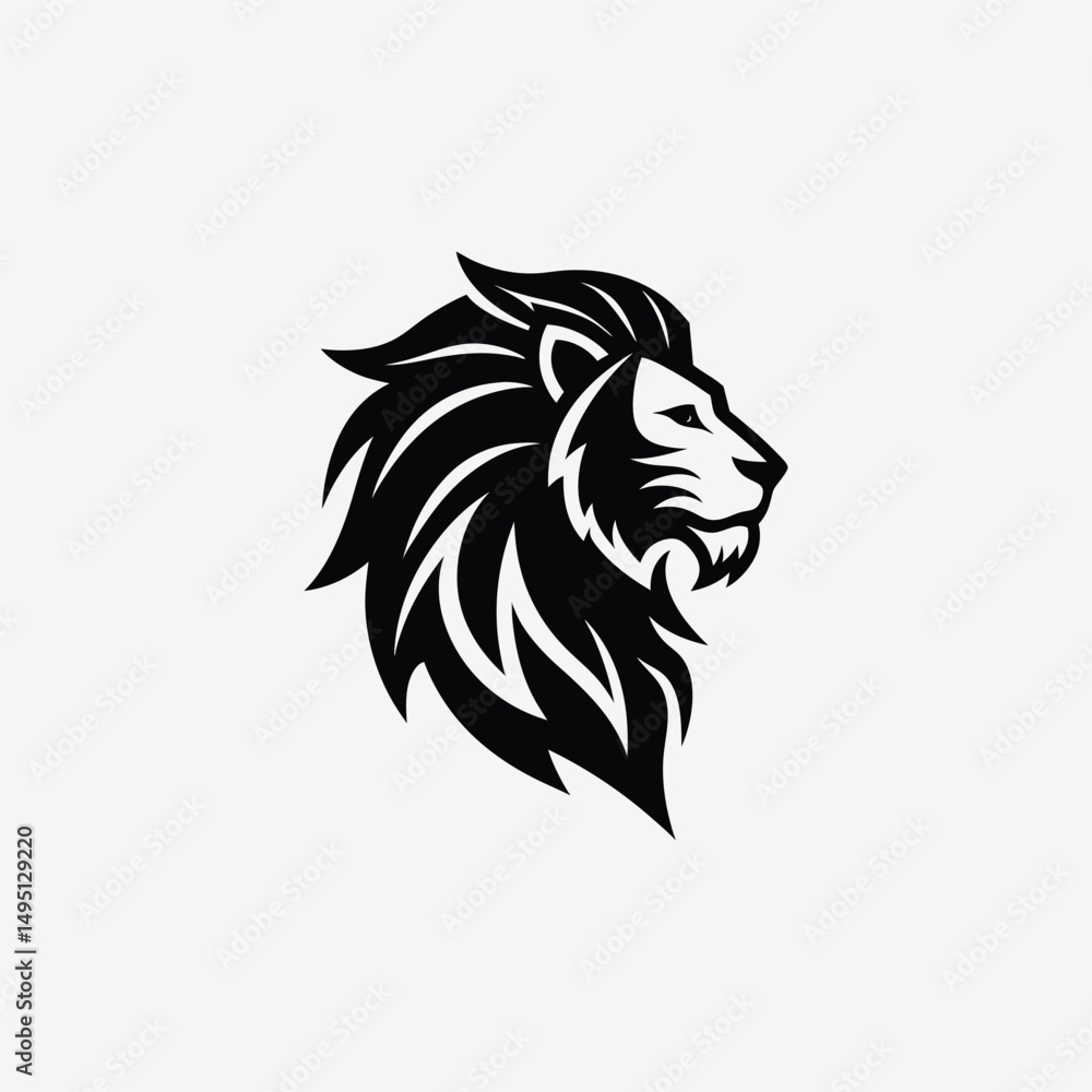 Fototapeta premium Bold Minimalist Lion Logo Design – Abstract Black Silhouette on White Background for Authority and Leadership