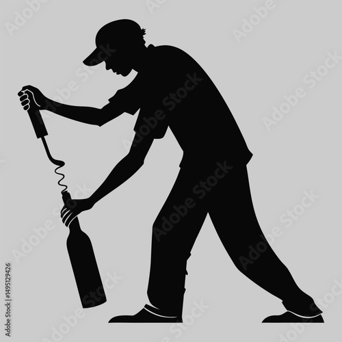 a person opening a bottle silhouette vector design art and illustration