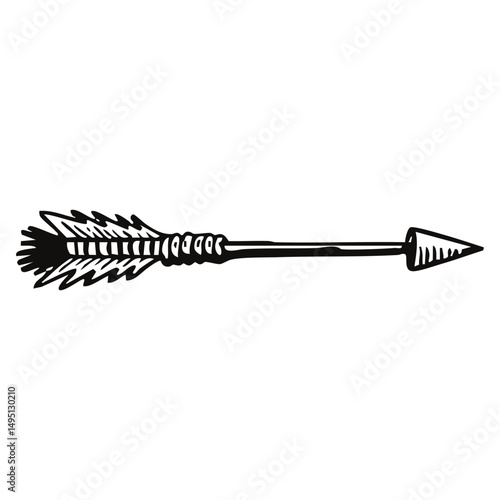 This is a beautifully handdrawn Arrow Illustration that incorporates vibrant Feathers