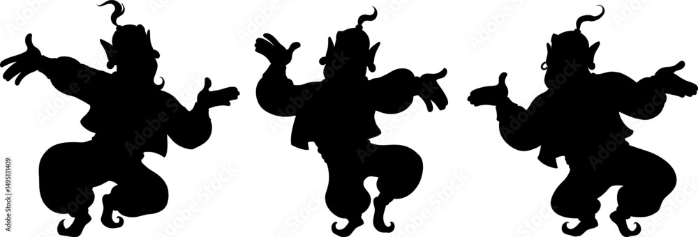 Three Silhouettes of Dancing Genie Figures A Unique Graphic Design Element Three Silhouettes of Dancing Genie Figures A Unique Graphic Design Element