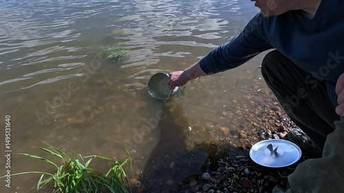 Fill a pot with water in the river