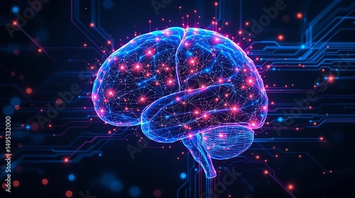 Abstract 3d rendering of a human brain highlighting neural connections and artificial intelligence