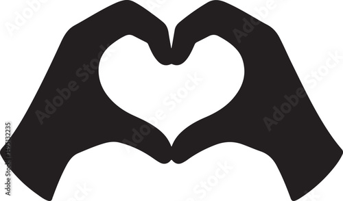 Silhouette of two hands forming a heart shape, symbolizing love, care, unity, romance, affection, and emotional connection.