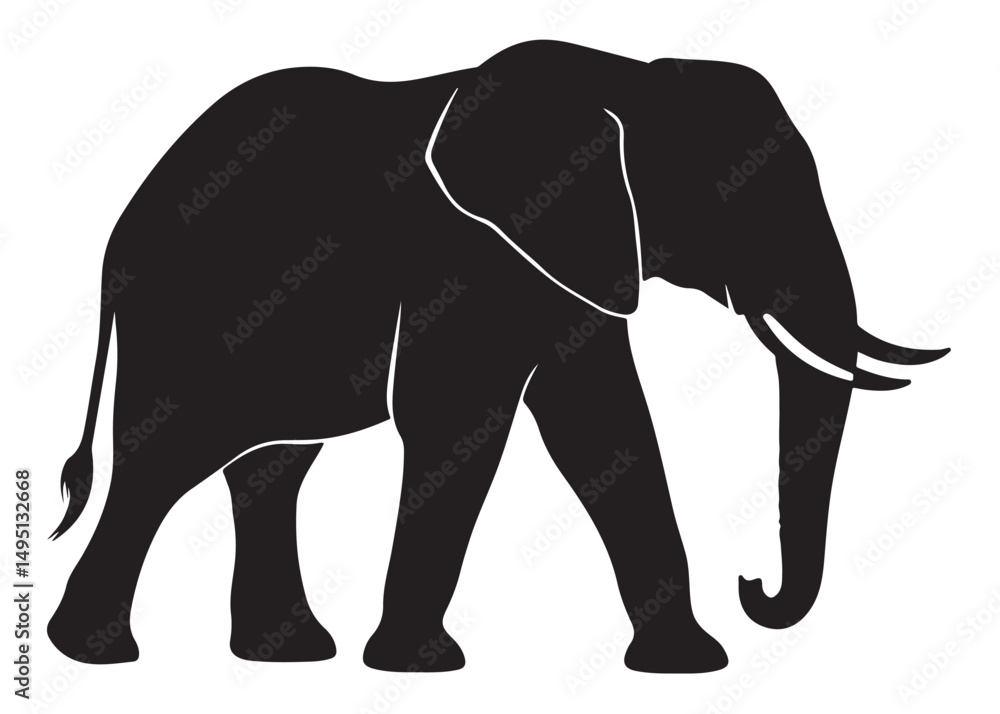 Fototapeta premium elephant wild animal logo silhouette vector, elephant icon logo silhouette, elephant silhouette vector illustration, african elephant silhouette vector isolated on white background
