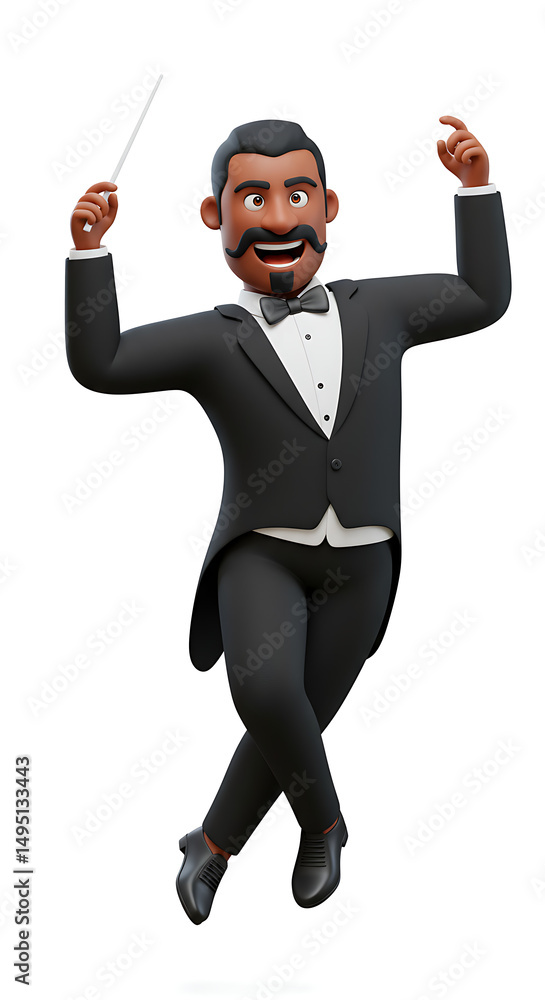 Animated conductor orchestrating music vibrant energy Animated conductor orchestrating music vibrant energy