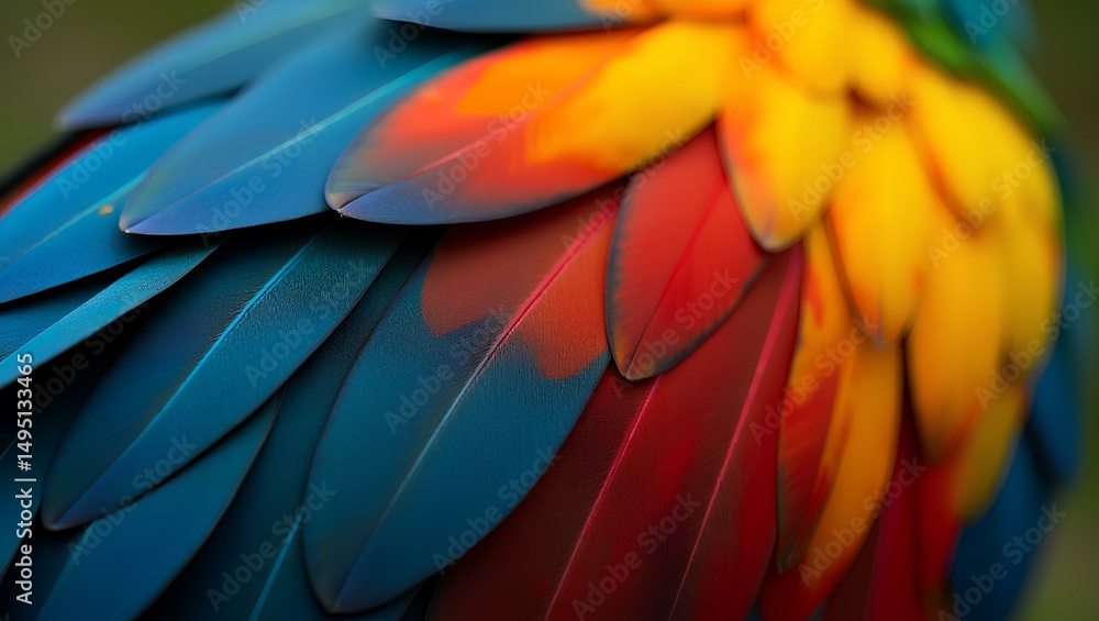 Obraz premium Colorful blue, red, and yellow macaws with bright floral blooms in a vibrant garden