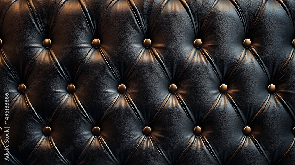 Fototapeta premium Close-up of luxurious black leather upholstery with button tufting