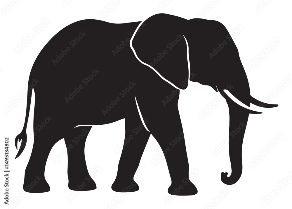 Fototapeta premium elephant wild animal logo silhouette vector, elephant icon logo silhouette, elephant silhouette vector illustration, african elephant silhouette vector isolated on white background