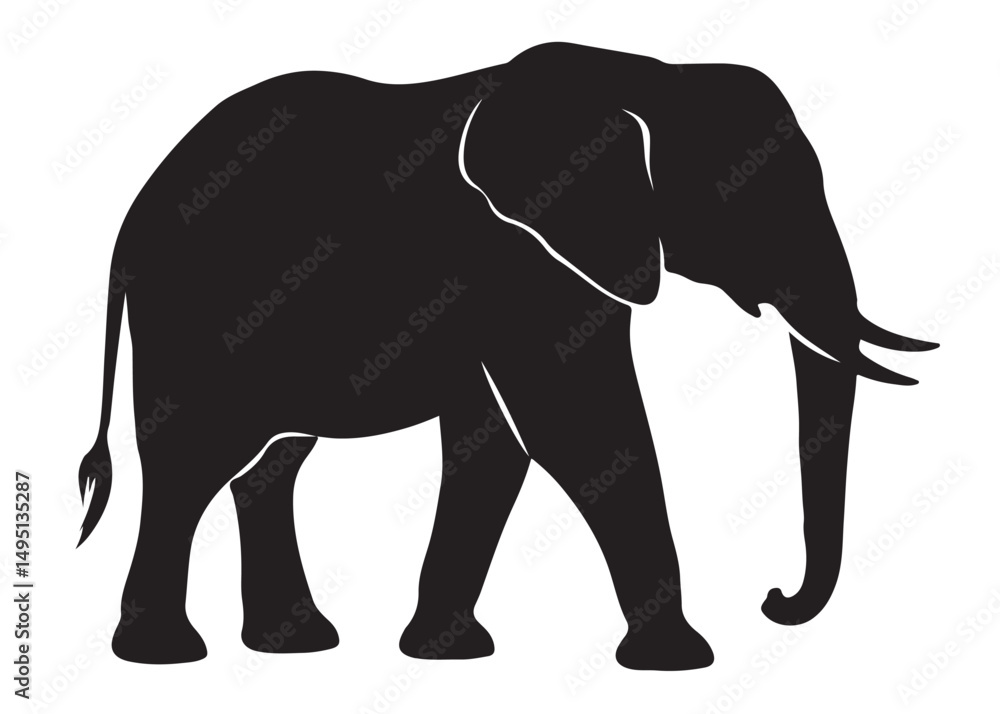 Fototapeta premium elephant wild animal logo silhouette vector, elephant icon logo silhouette, elephant silhouette vector illustration, african elephant silhouette vector isolated on white background