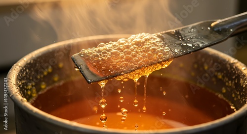 Maple syrup boils in pot