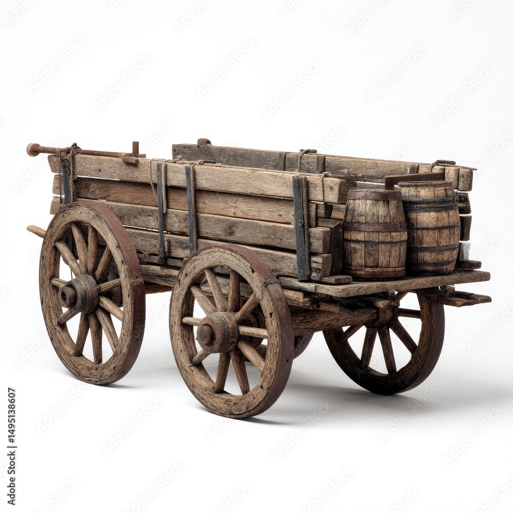 Fototapeta premium Antique wooden wagon with barrels
