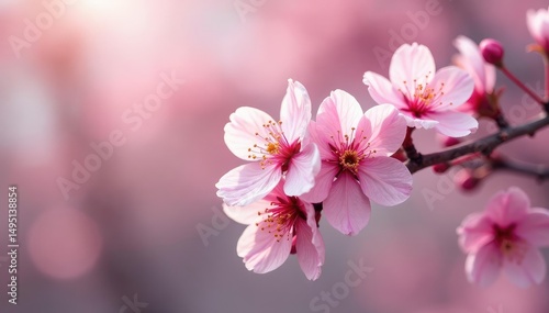 Delicate pink cherry blossoms, intricate floral design, romantic, art, nature