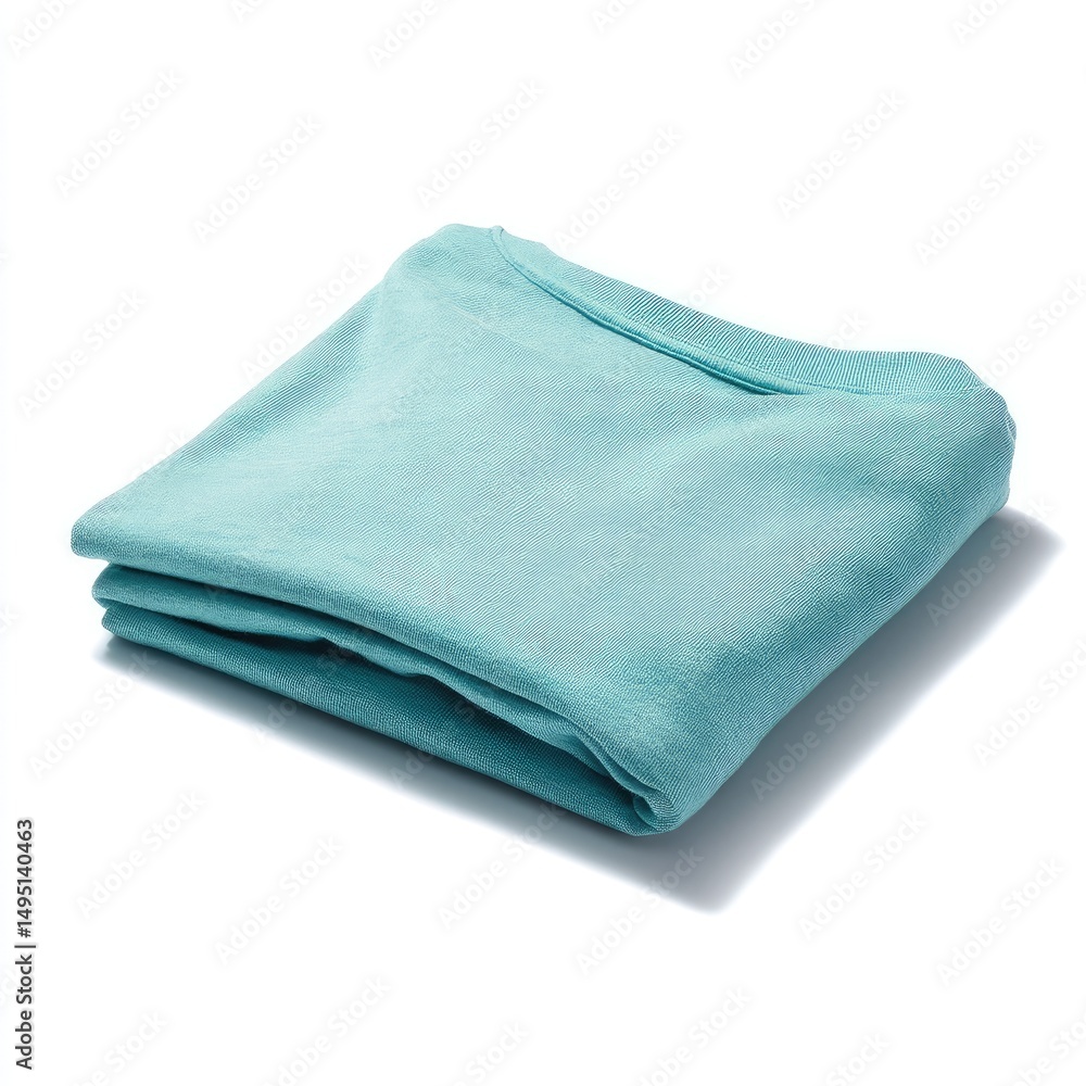 Fototapeta premium Folded teal t-shirt on white background
