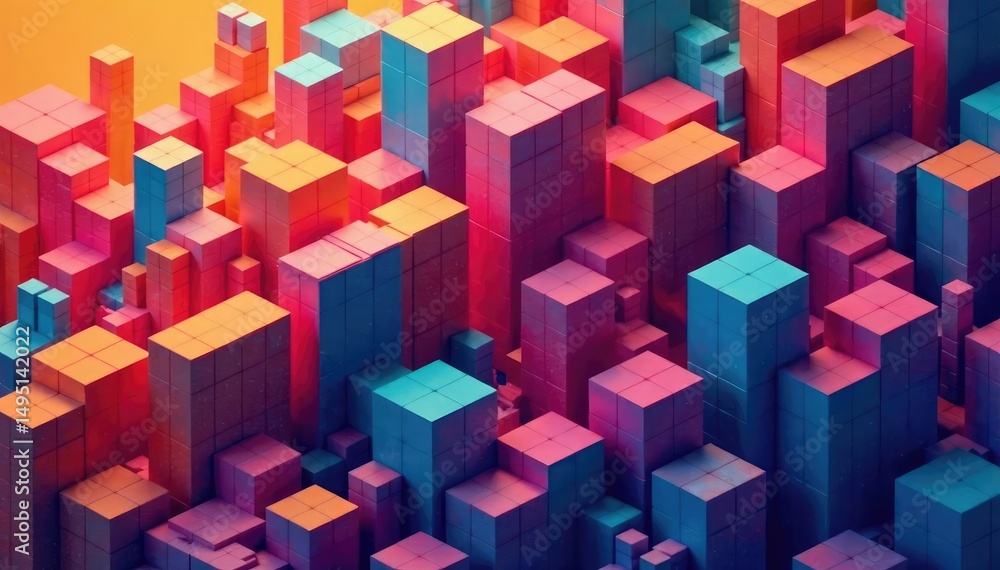 Obraz premium Geometric shapes, vibrant colors, endless repetition, vibrant, minimal