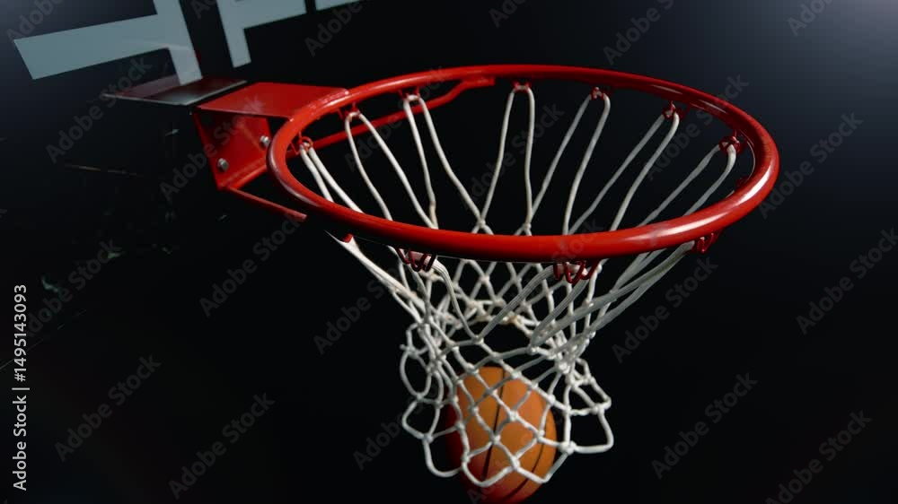 Super Slow Motion of Basketball Ball Going Through Hoop Net at 1000fps. Super Slow Motion of Basketball Ball Going Through Hoop Net at 1000fps.