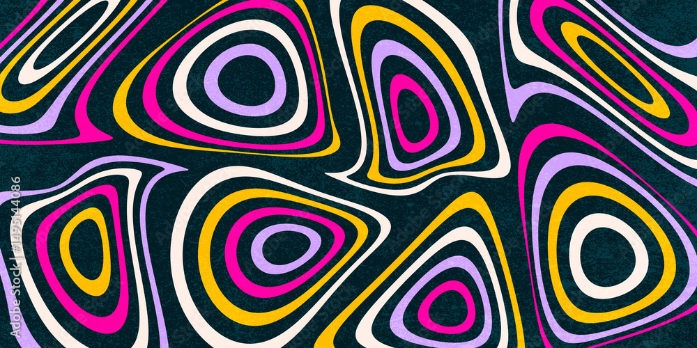 Abstract Retro Background with Colorful Wavy Circles and Grunge Texture, Groovy, Geometric Background, Bright Lines Abstract Retro Background with Colorful Wavy Circles and Grunge Texture, Groovy, Geometric Background, Bright Lines