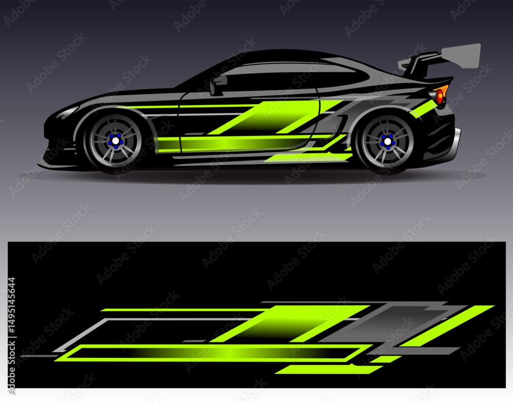 Car wrap design vector. Graphic abstract stripe racing background designs for vehicle, rally, race, adventure and car racing livery Car wrap design vector. Graphic abstract stripe racing background designs for vehicle, rally, race, adventure and car racing livery