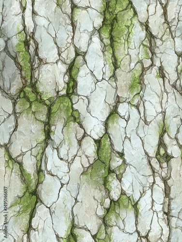 Detailed Textured Background of Cracked Surface with Natural Green Accents Depicting an Abstract Landscape in Muted Earth Tones and Organic Patterns