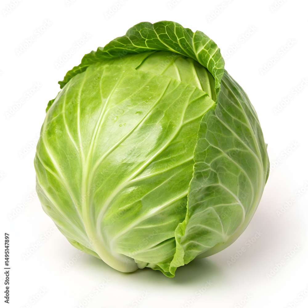 Fresh Green Cabbage Vegetable on White Fresh Green Cabbage Vegetable on White